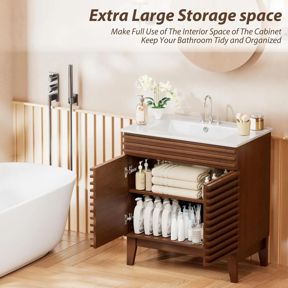 30" Freestanding Bathroom Vanity  with Ceramic Sink &amp; Soft Close Doors