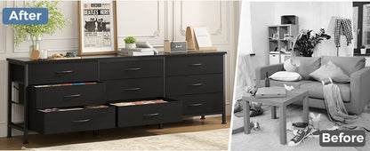 Dining Room Cabinet With 9 Fabric Drawers - Long Entertainment Center for up to 75 Inch TV
