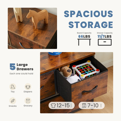 Multi-Purpose Dresser or Buffet with 5 Fabric Drawers