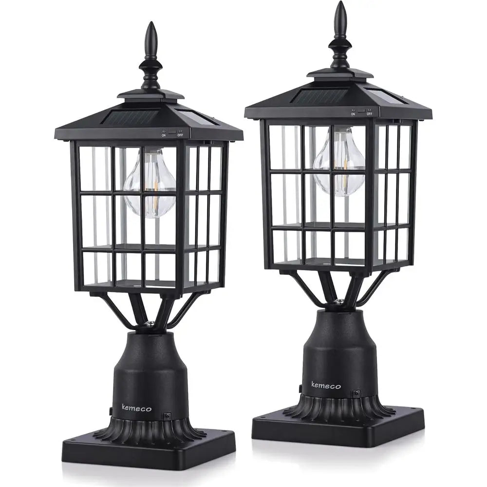 Warm White Solar LED Outdoor Post Lights with Pier Mount Base - 2 Pack Black