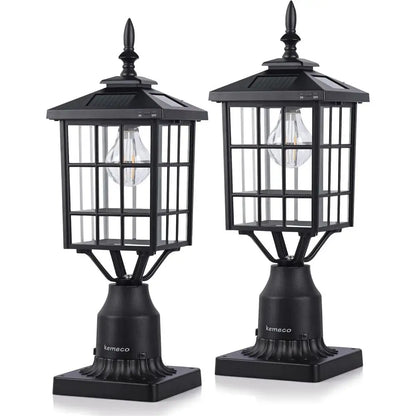 Warm White Solar LED Outdoor Post Lights with Pier Mount Base - 2 Pack Black