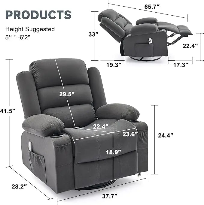 360° Swivel Rocker Recliner Chair with Heat and Massage