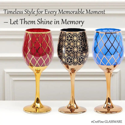 Set of 6 Red and Gold Wine Glasses with Colored Stems