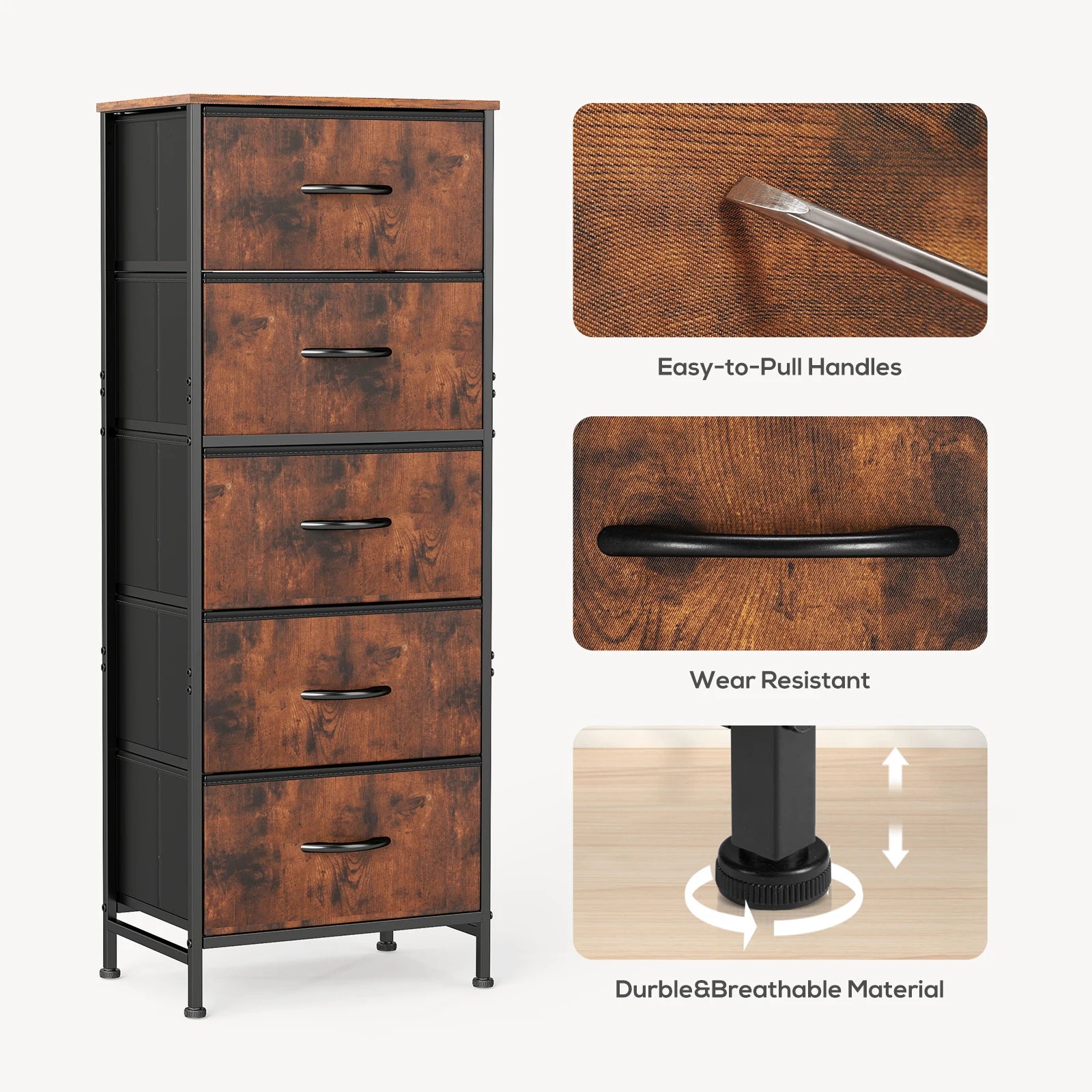48" Bedroom Dresser With 5 Fabric Drawers - Steel Frame