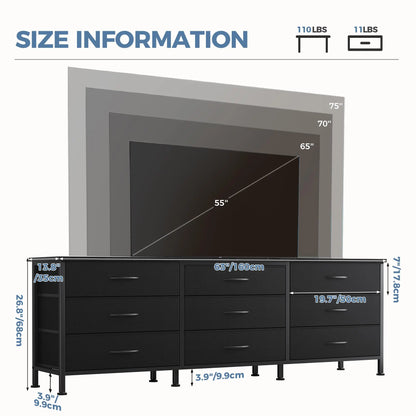 Dining Room Cabinet With 9 Fabric Drawers - Long Entertainment Center for up to 75 Inch TV