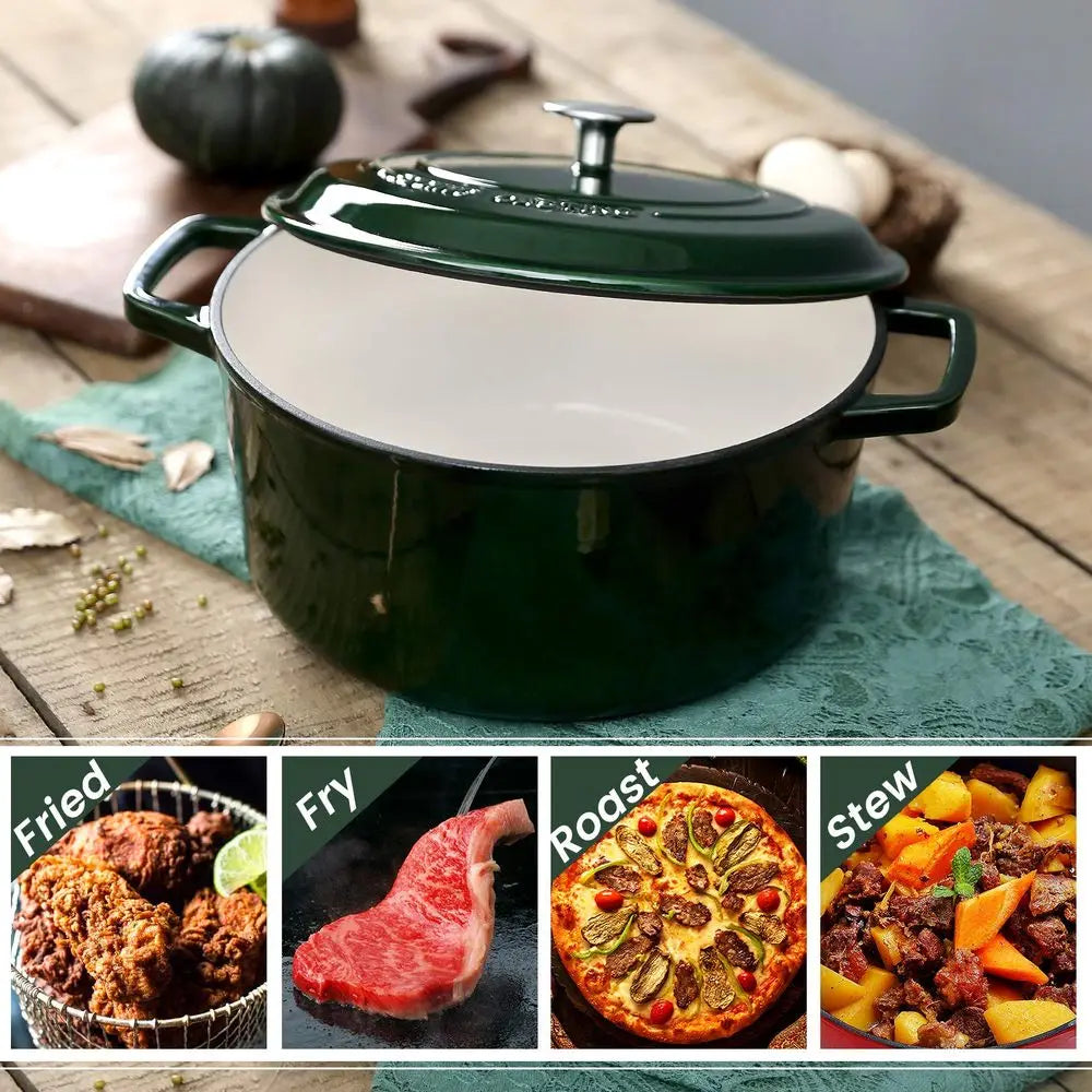 7.5 Quart Green Enameled Cast Iron Dutch Oven Pot With Lid