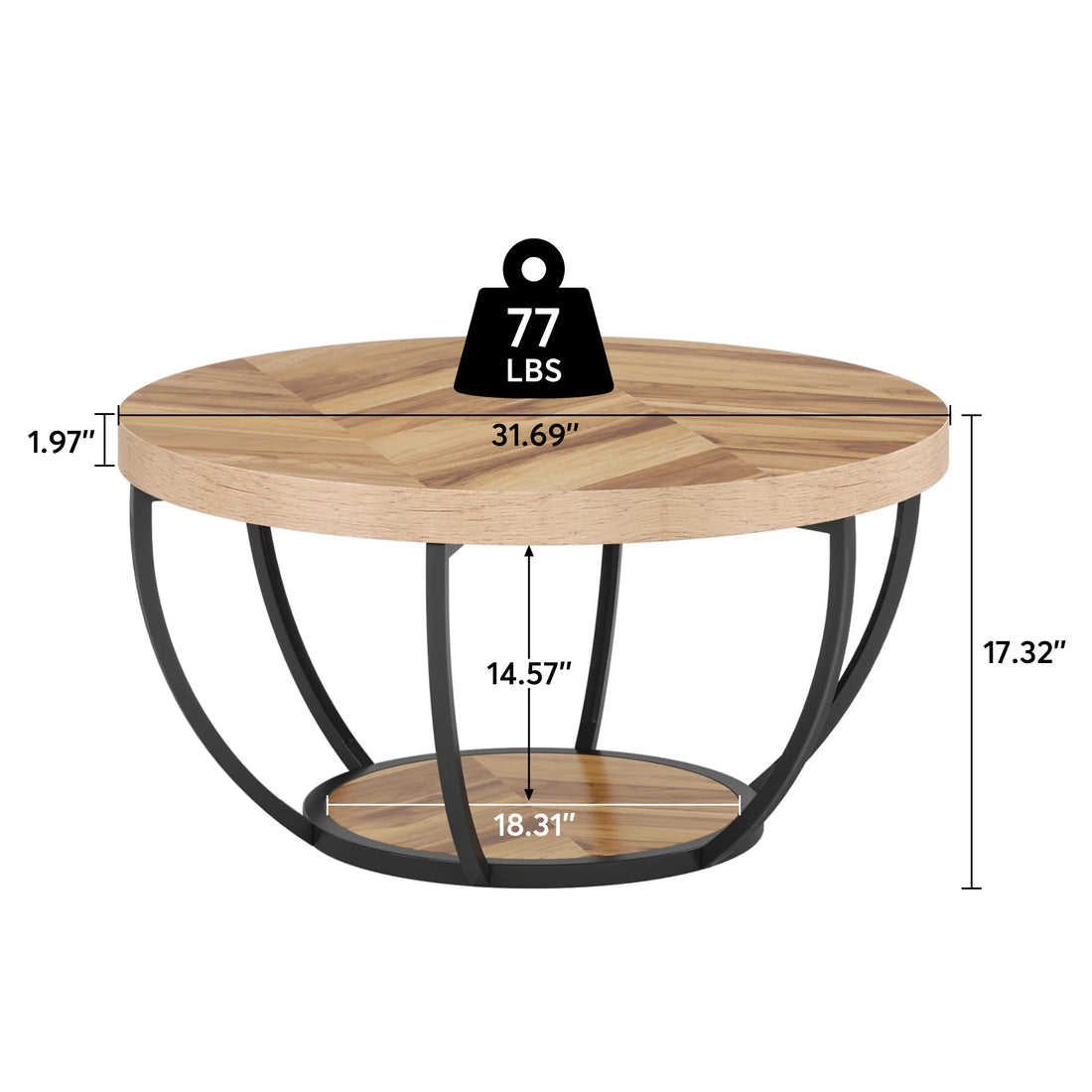 Round 2-Tier Coffee Table with Storage Shelves