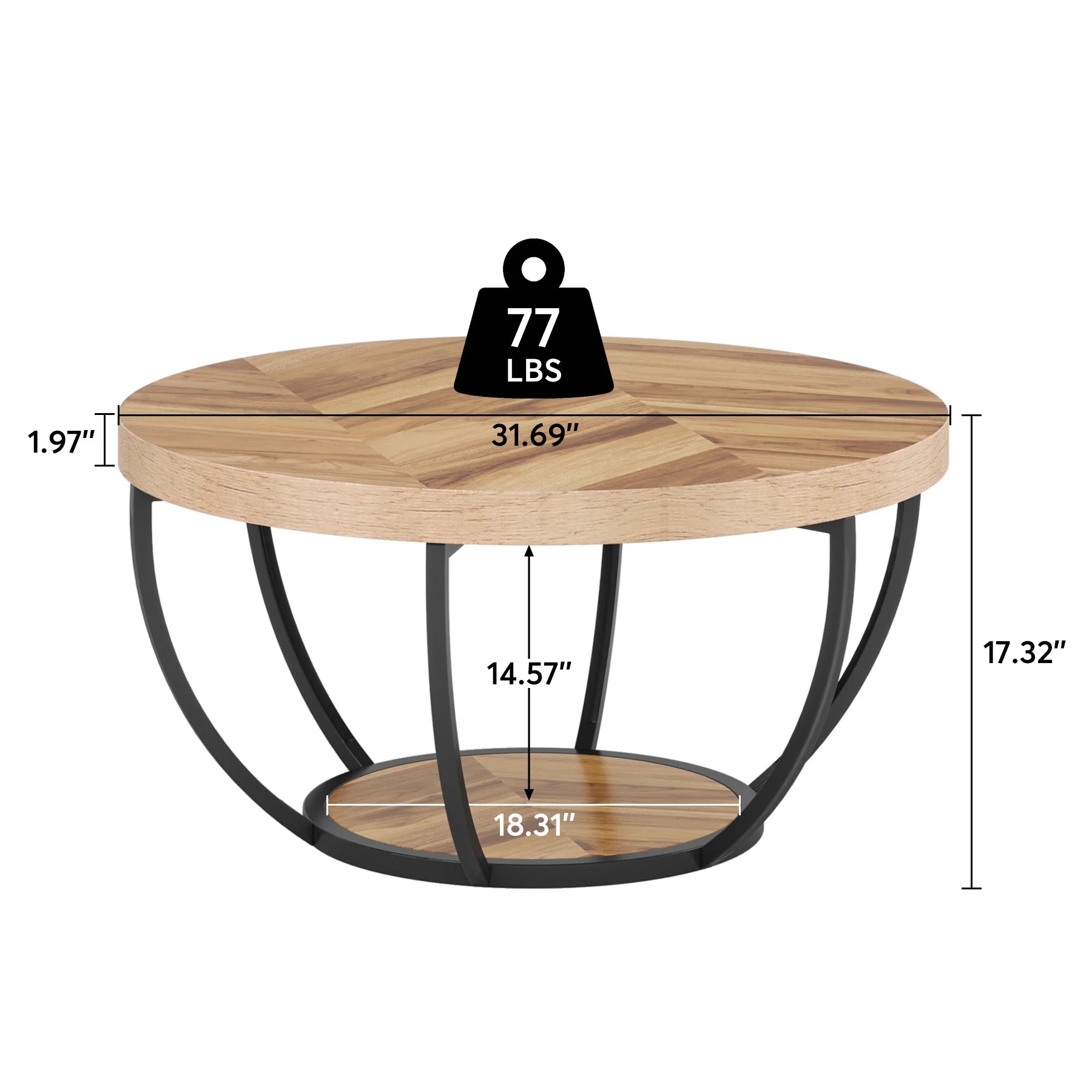 Round 2-Tier Coffee Table with Storage Shelves