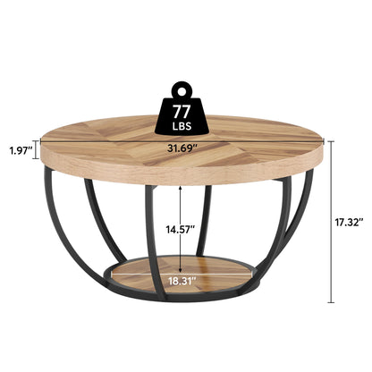 Round 2-Tier Coffee Table with Storage Shelves