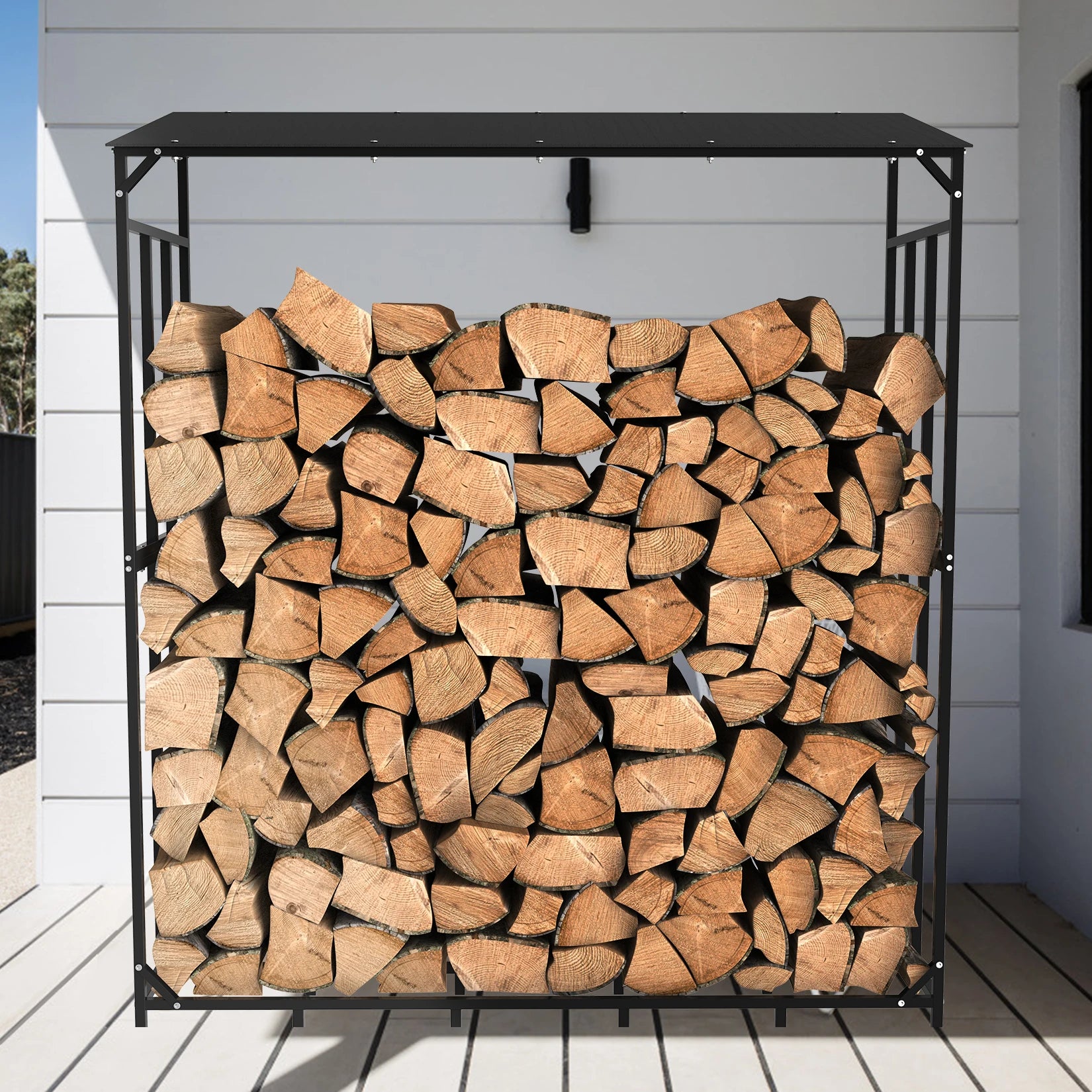 Heavy Duty Tall Metal Firewood Rack Stand with Top Cover for Fireplace Wood Storage