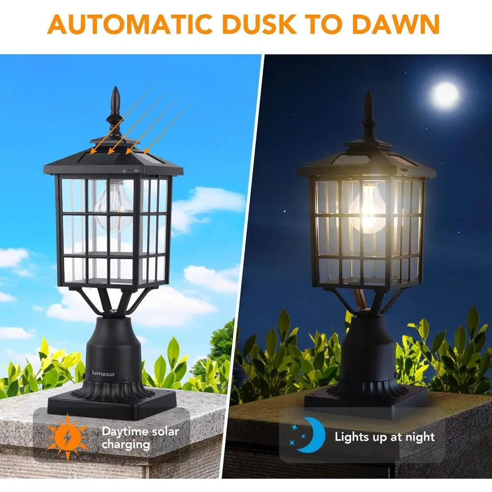 Warm White Solar LED Outdoor Post Lights with Pier Mount Base - 2 Pack Black