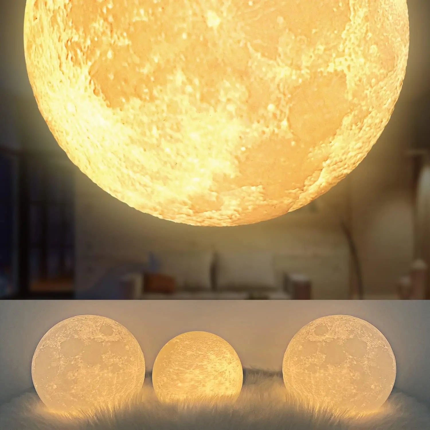 Magnetic Floating Rotating Moon Lamp with Wooden Base - 3 Color LED Night Light