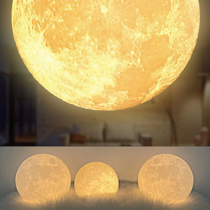 Magnetic Floating Rotating Moon Lamp with Wooden Base - 3 Color LED Night Light