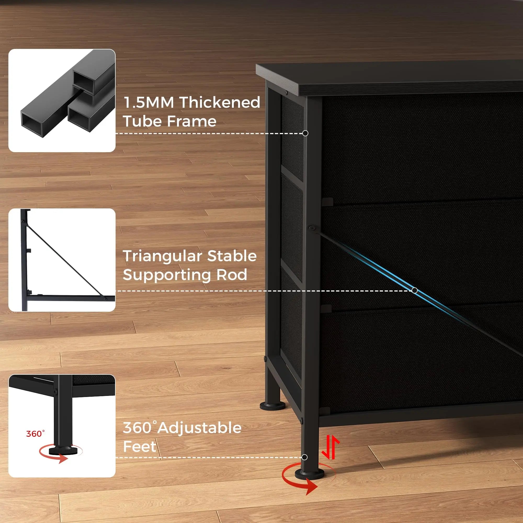 Dining Room Cabinet With 9 Fabric Drawers - Long Entertainment Center for up to 75 Inch TV