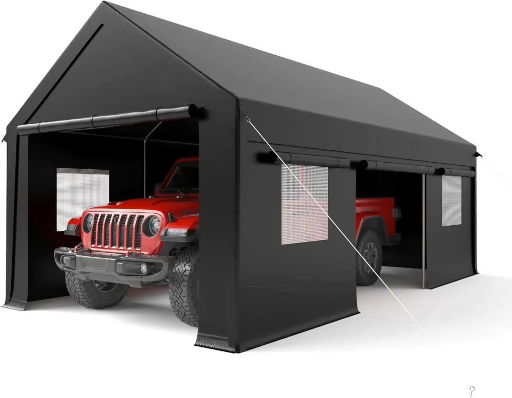 12' x 20' Heavy Duty Carport, Portable Garage with Roll-Up Windows & Side Door for Car, Truck, Boat
