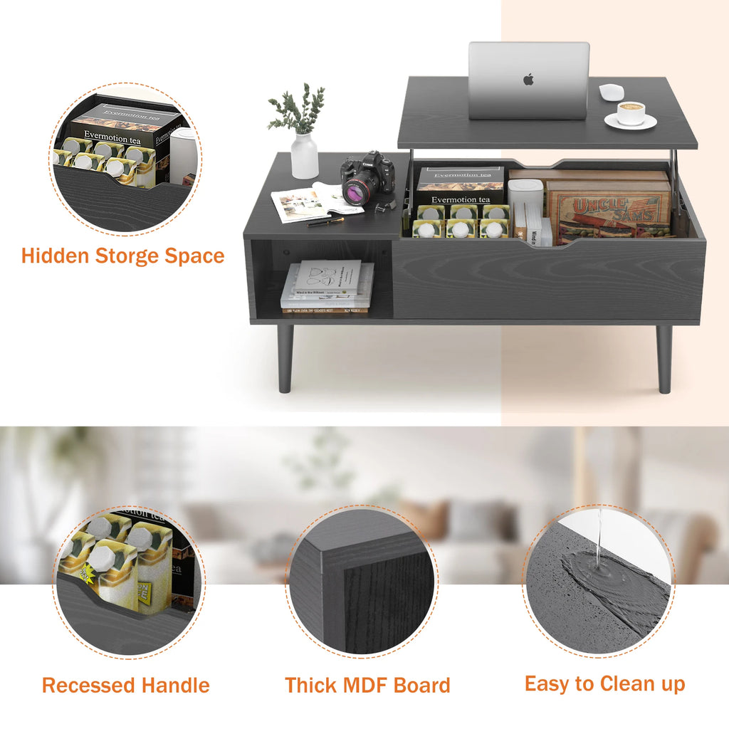 Lift Top Tea Wood Coffee Table & Desk