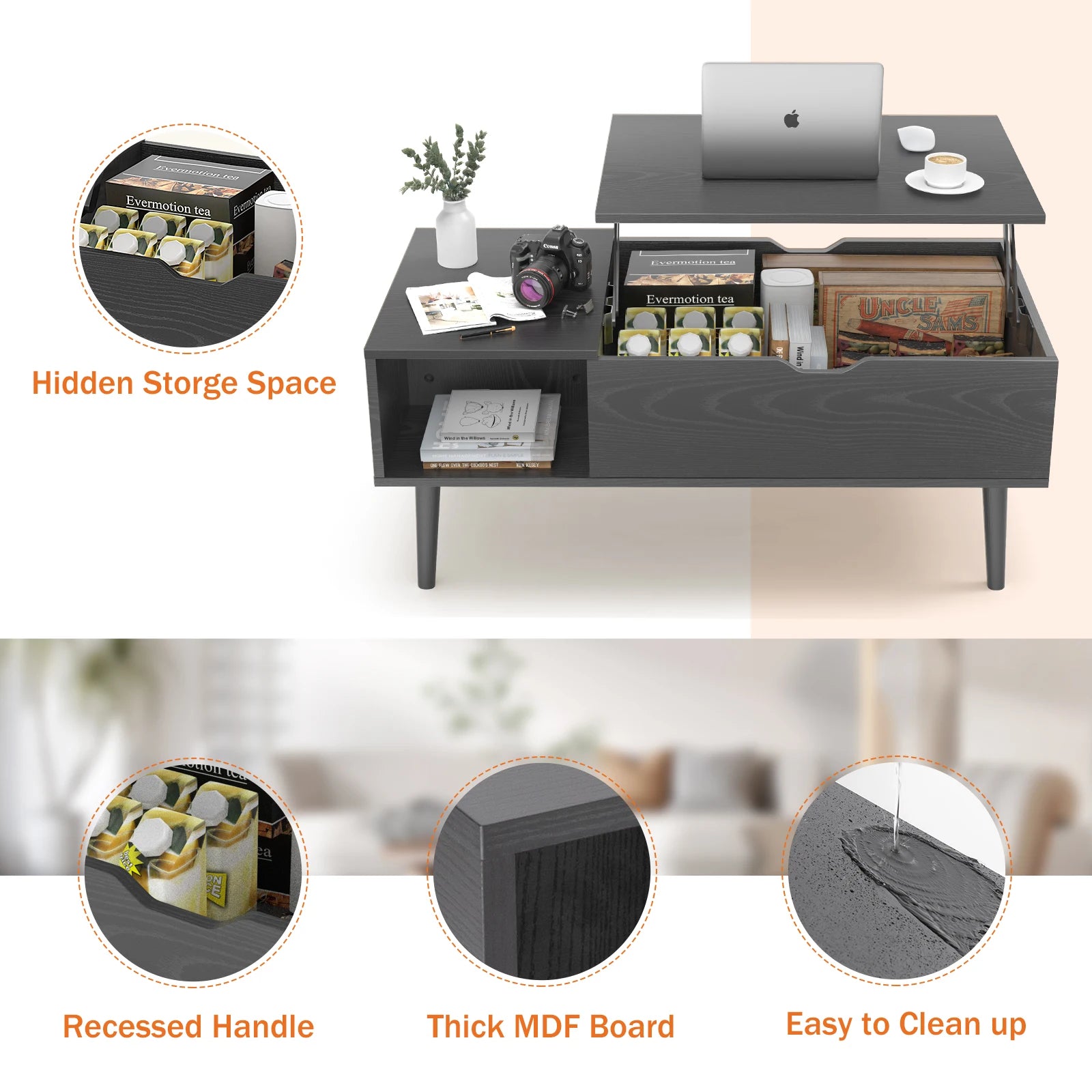 Lift Top Tea Wood Coffee Table & Desk