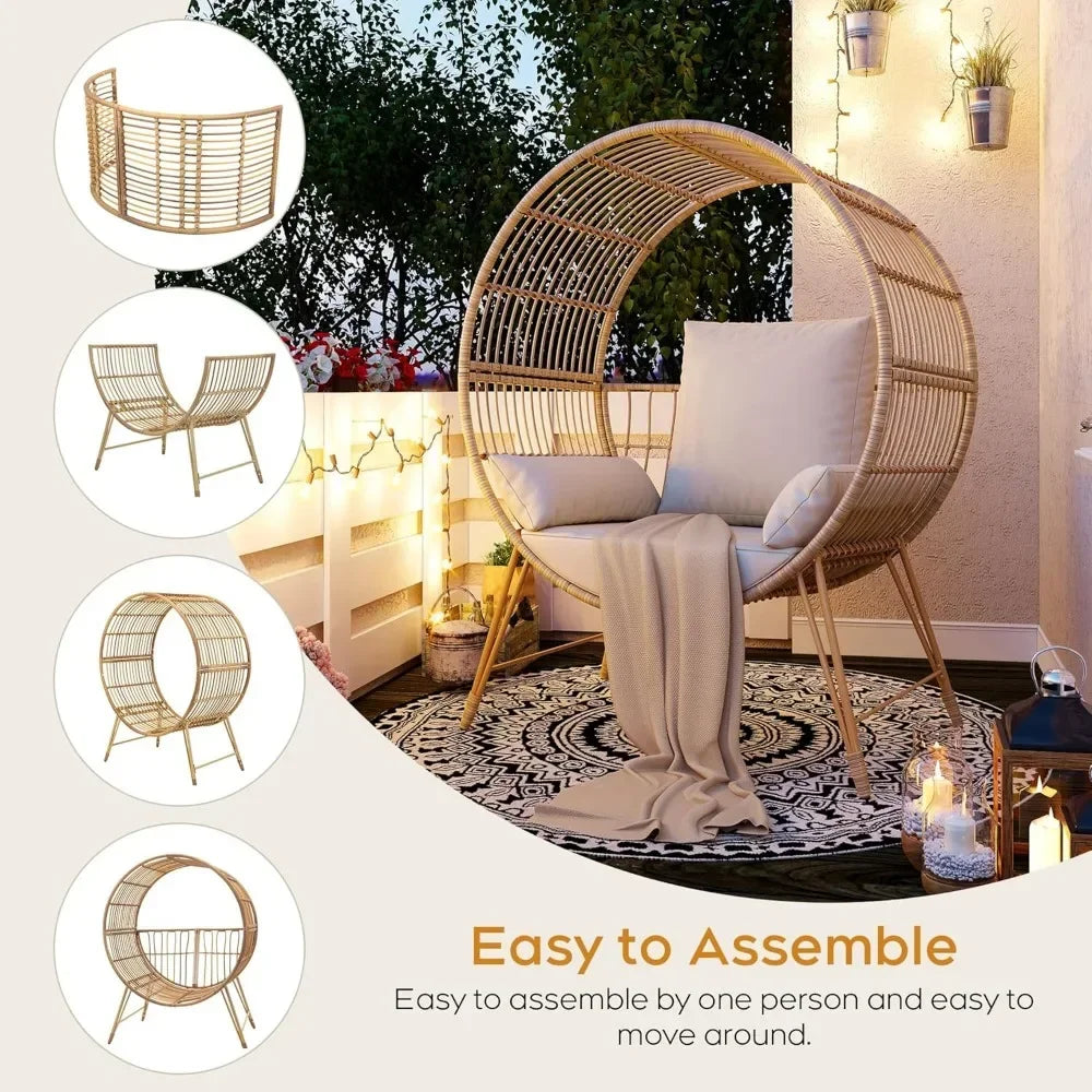 Oversized Wicker Patio Egg Chair with Cushions