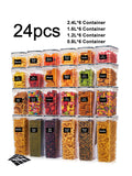 24-pcs Airtight Flour Sugar Coffee Spice Grain Containers with Labels