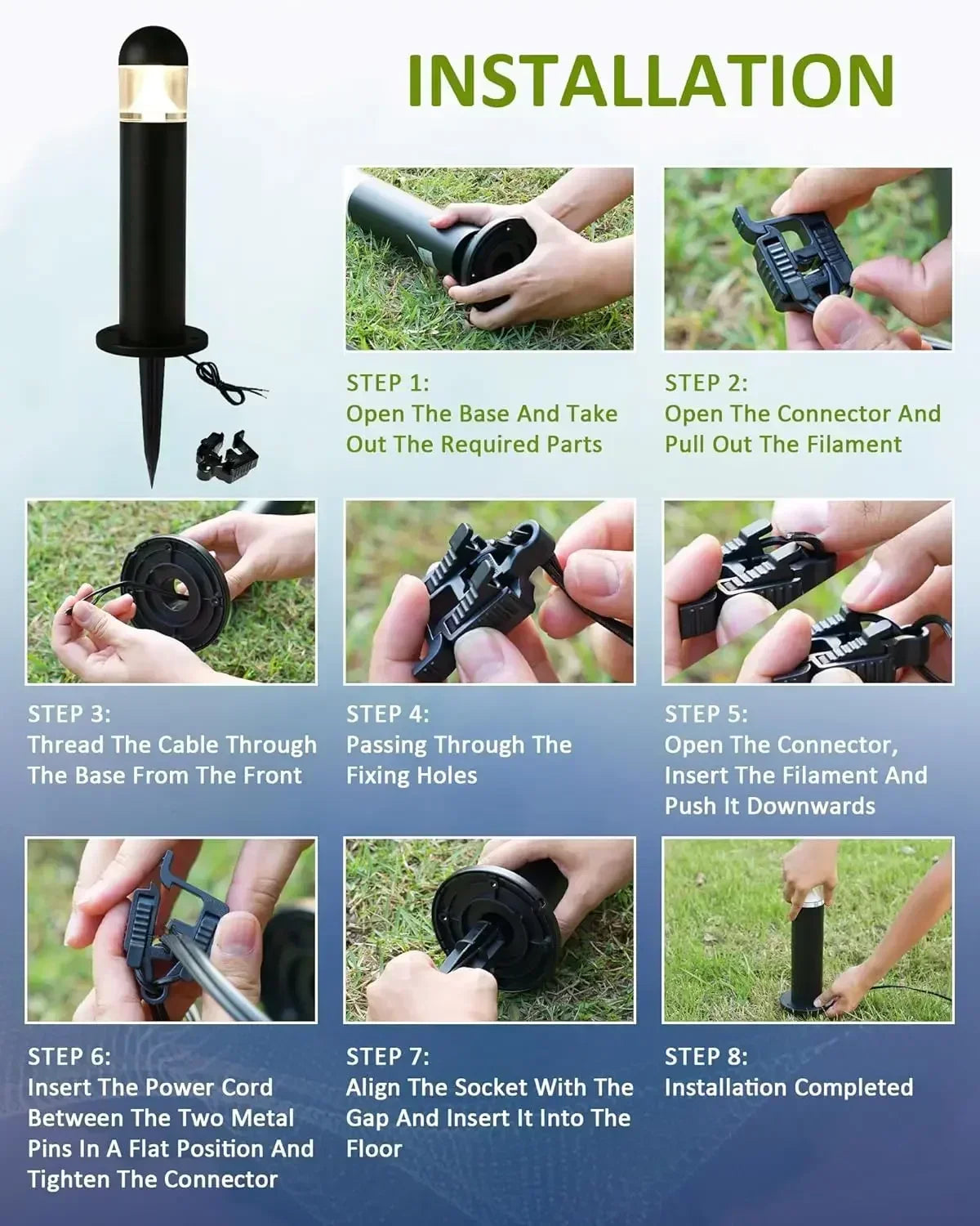8 Pack Low Voltage Wired 12V LED Landscape Pathway Lights
