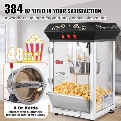 8 Oz Counter-top Movie Theater Style Kettle Popcorn Maker - Makes 48 Cups per Batch - Includes 4 Scoops