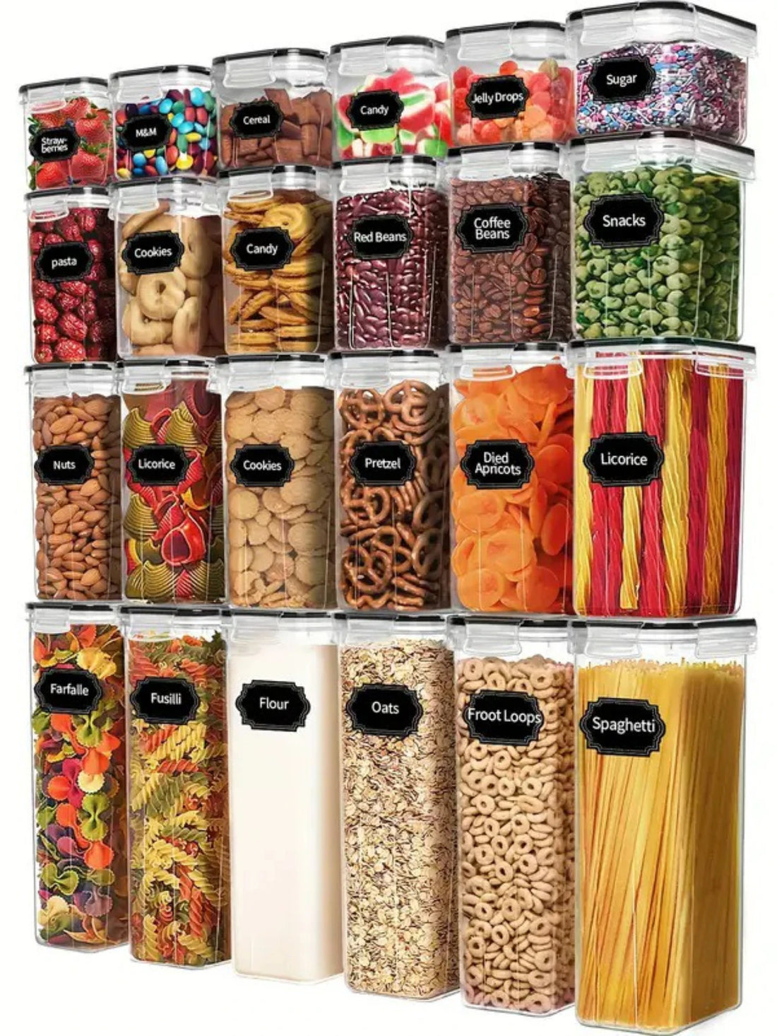 24-pcs Airtight Flour Sugar Coffee Spice Grain Containers with Labels