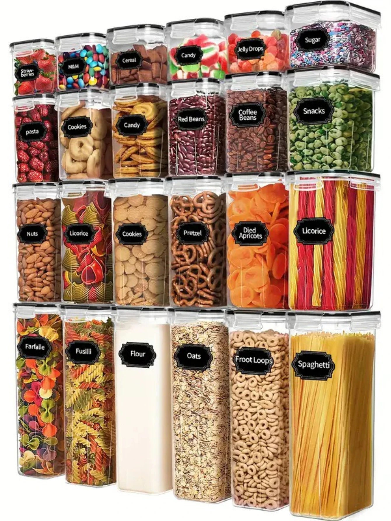 24-pcs Airtight Flour Sugar Coffee Spice Grain Containers with Labels