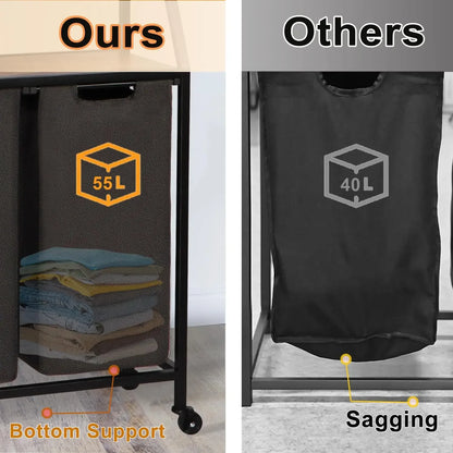 Laundry Hamper, Laundry Sorter 4 Sections, Rolling Laundry Basket with Wheels, 3 Drawers, 4 × 14.5 Gal Pull-Out