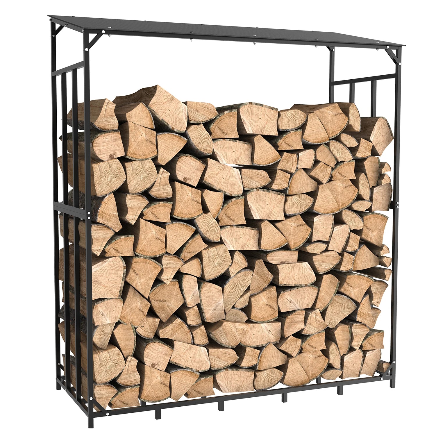 Heavy Duty Tall Metal Firewood Rack Stand with Top Cover for Fireplace Wood Storage