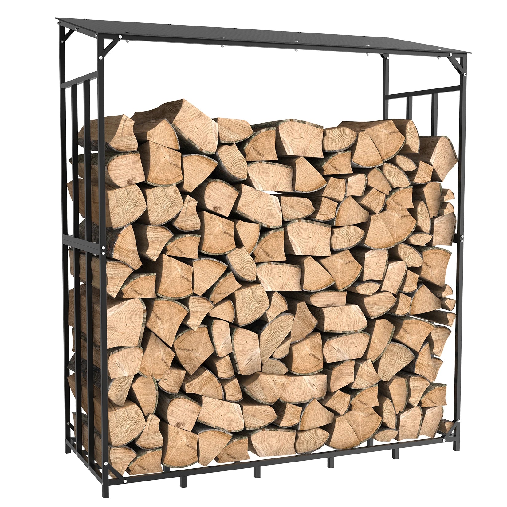 Heavy Duty Tall Metal Firewood Rack Stand with Top Cover for Fireplace Wood Storage
