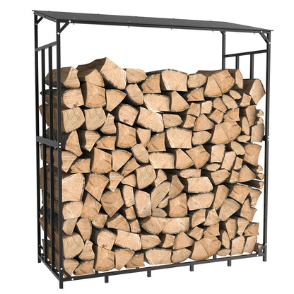Heavy Duty Tall Metal Firewood Rack Stand with Top Cover for Fireplace Wood Storage