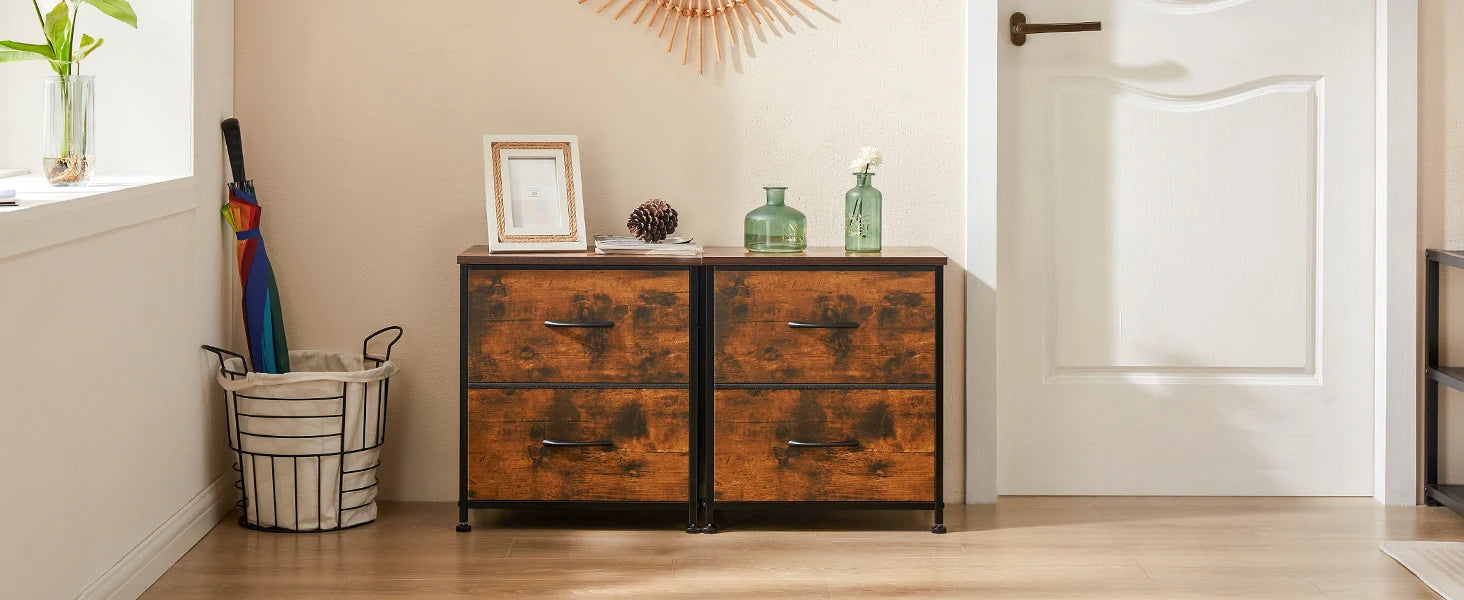 Bedside Nightstand Table with 2 Fabric Drawers