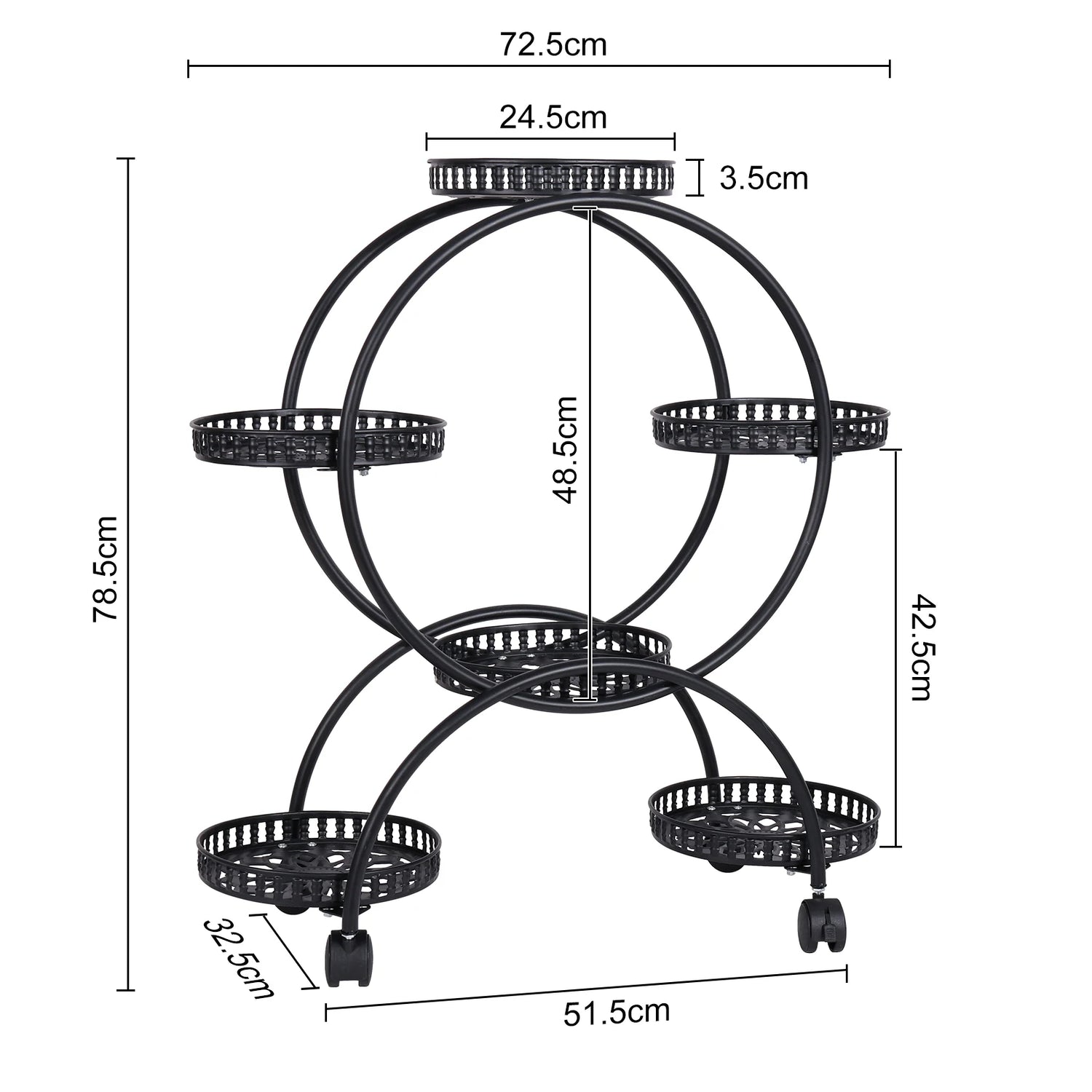 6-Pot Metal Plant Stand with Wheels Indoor/Outdoor