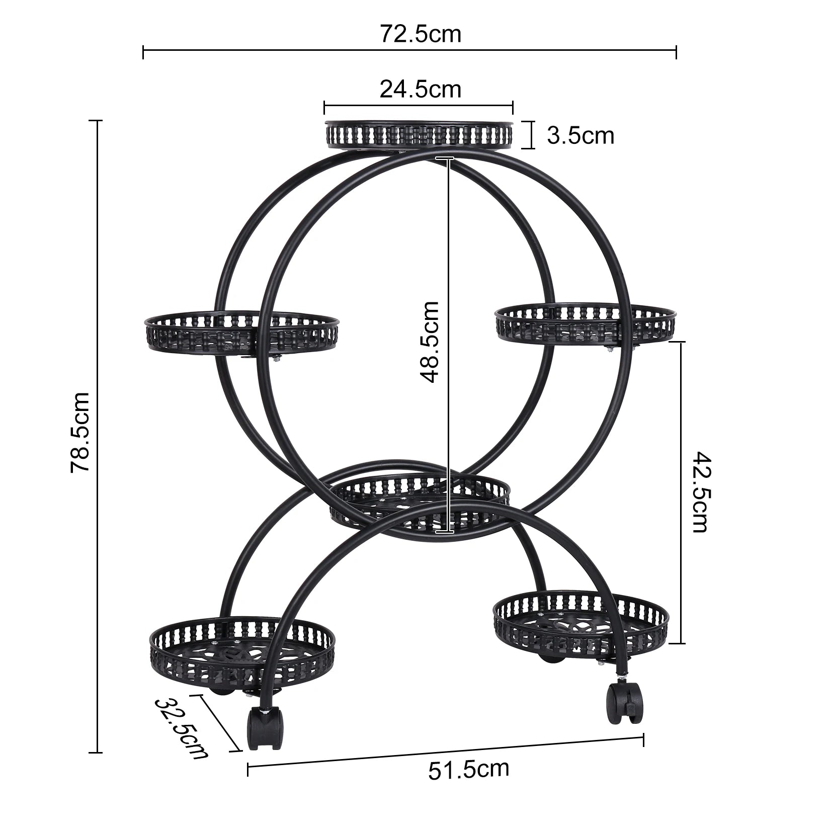 6-Pot Metal Plant Stand with Wheels Indoor/Outdoor