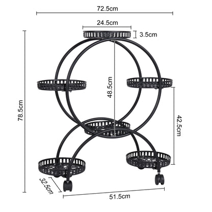 6-Pot Metal Plant Stand with Wheels Indoor/Outdoor