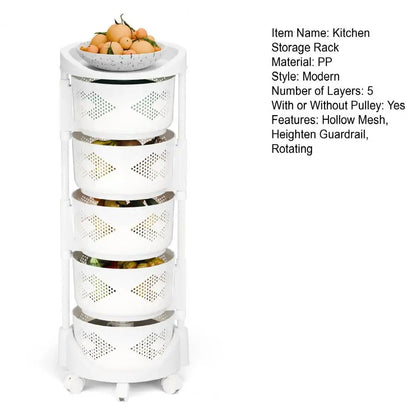 Kitchen Storage Rack with 5 Tier Circular Rotating Basket for Fruits &amp; Vegetables with 360 Degree Wheels