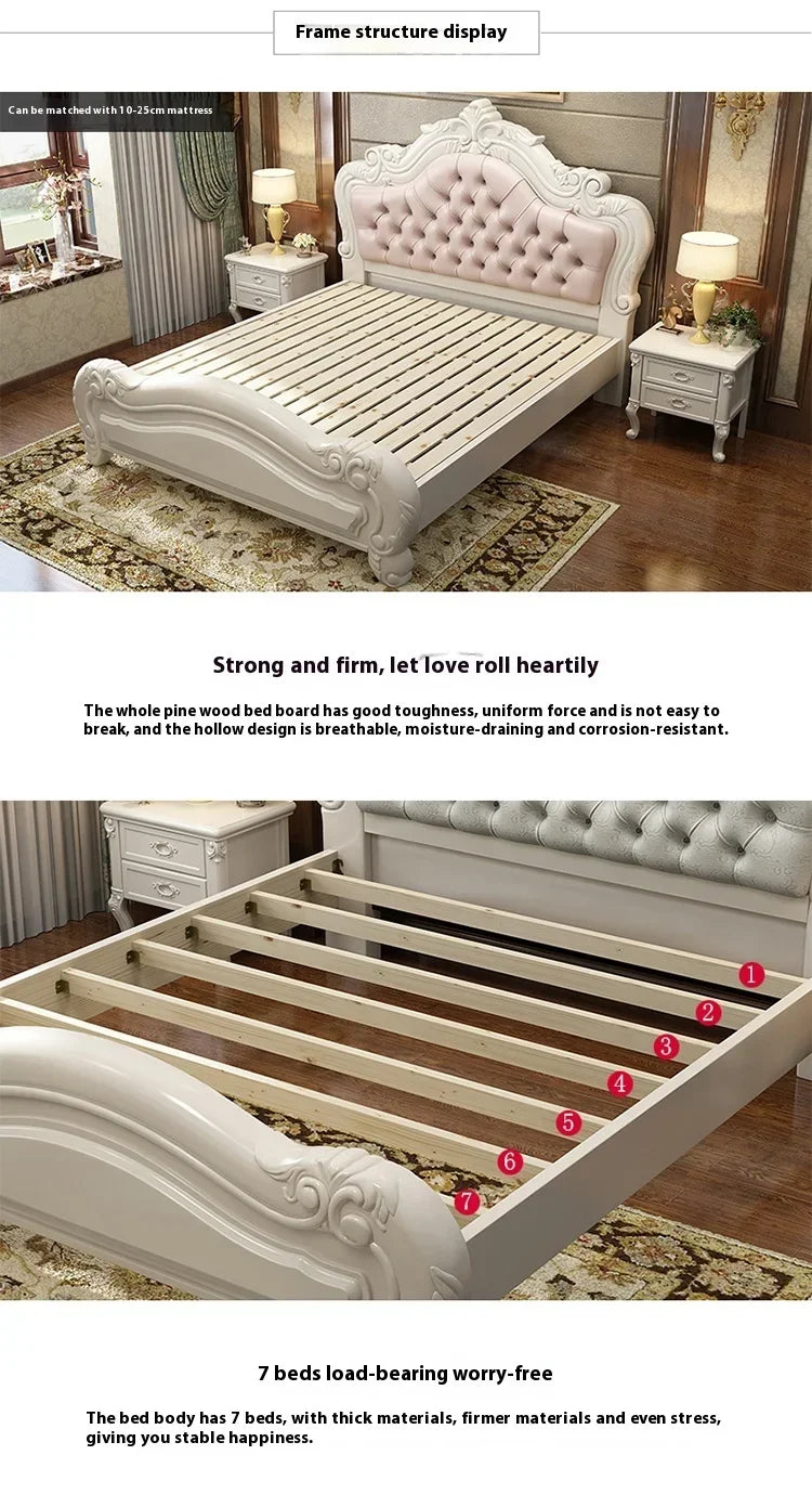 Unique Luxury Genuine Leather  Wood Bed