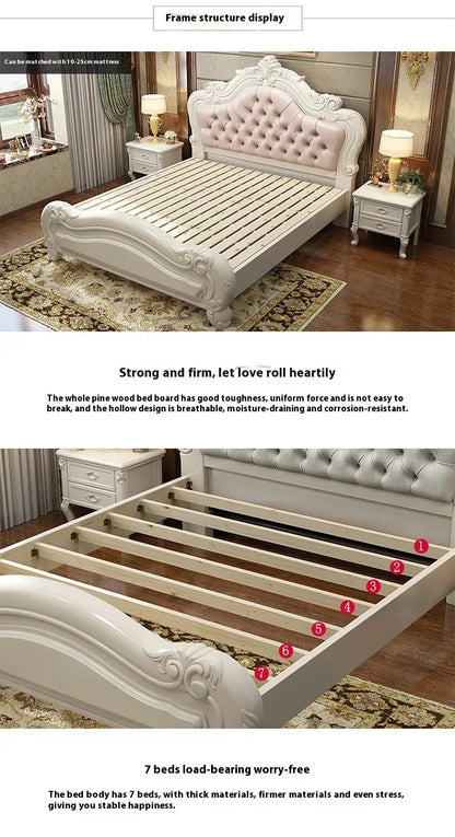 Unique Luxury Genuine Leather  Wood Bed