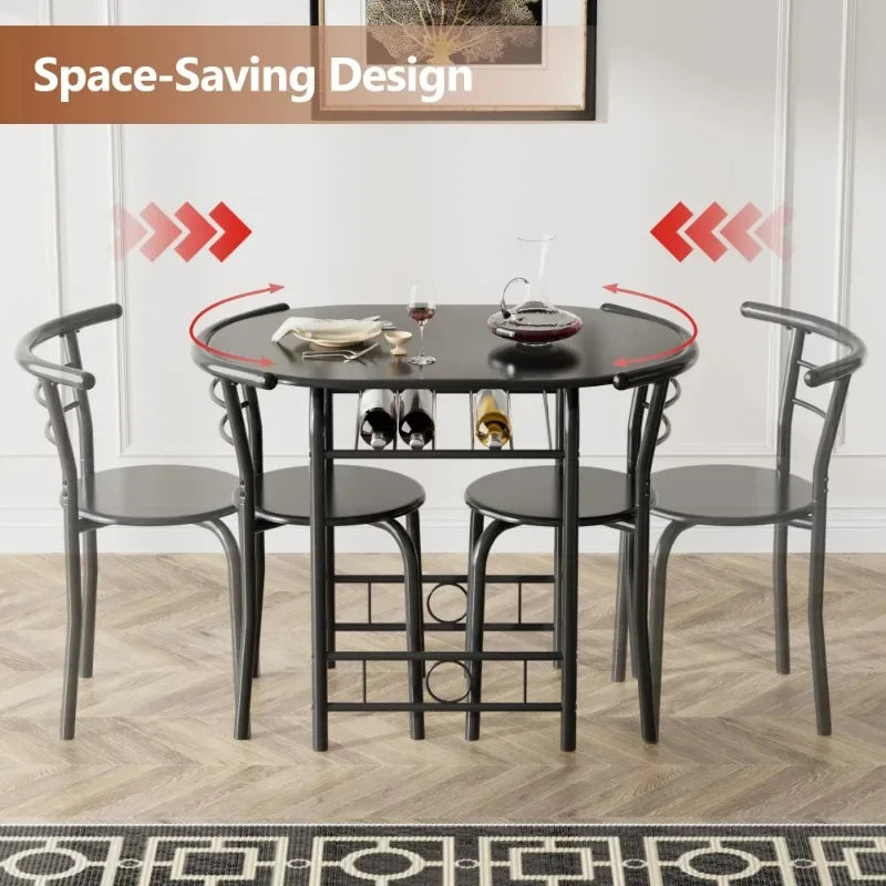 3-Piece Black Wooden Kitchen Dining Set