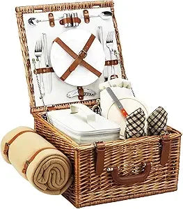 Cheshire-Style Willow Picnic Basket for Two with Blanket