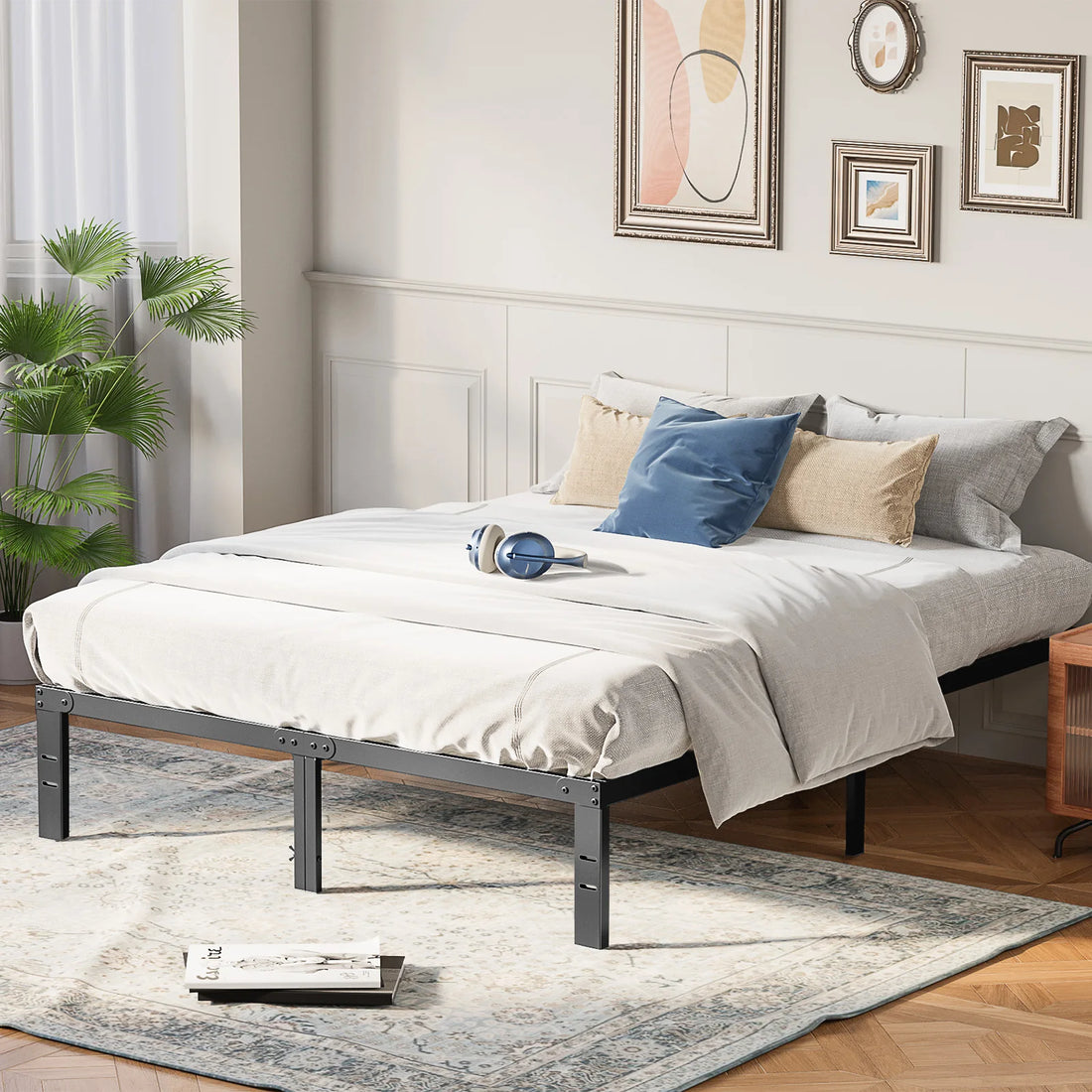 Twin, Full, Queen or King Size Metal Platform Bed Frame with Storage Space