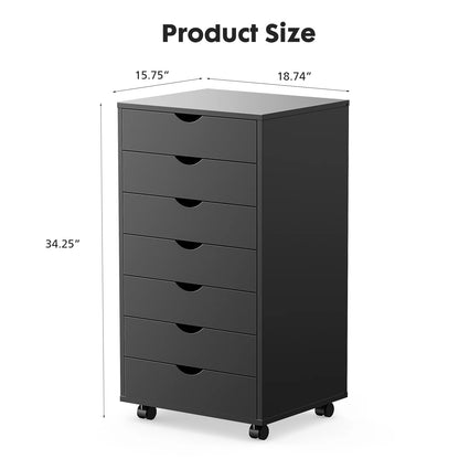 7 Drawer Wooden Dresser or Office Mobile Cabinet with Wheels