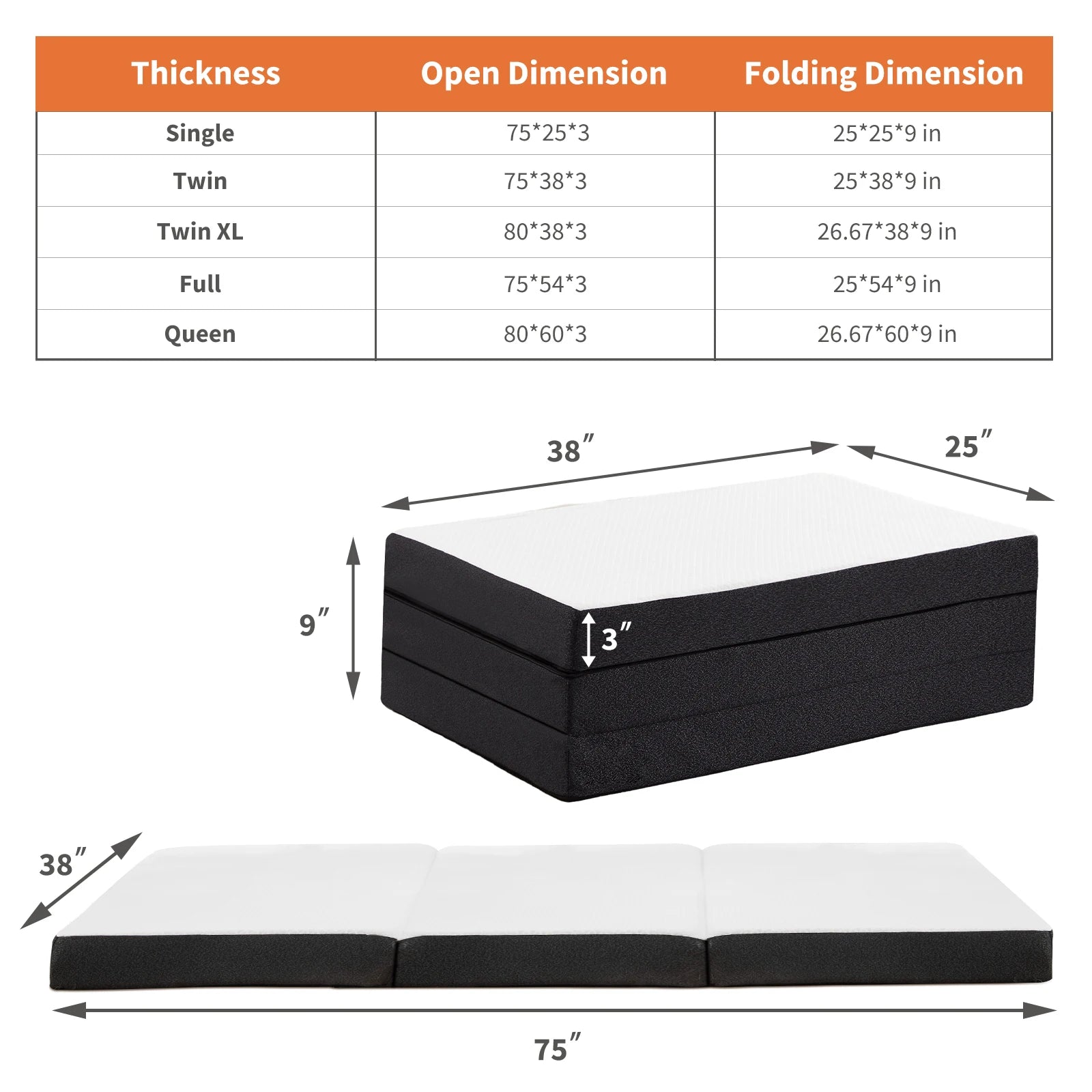 Three Fold Portable Floor Bed - Certified By CertiPUR-US - Suitable For Travel, Camping, and Yoga