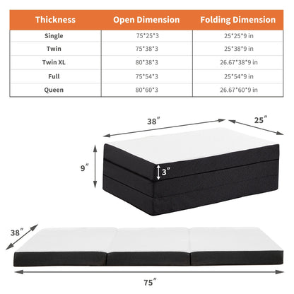 Three Fold Portable Floor Bed - Certified By CertiPUR-US - Suitable For Travel, Camping, and Yoga