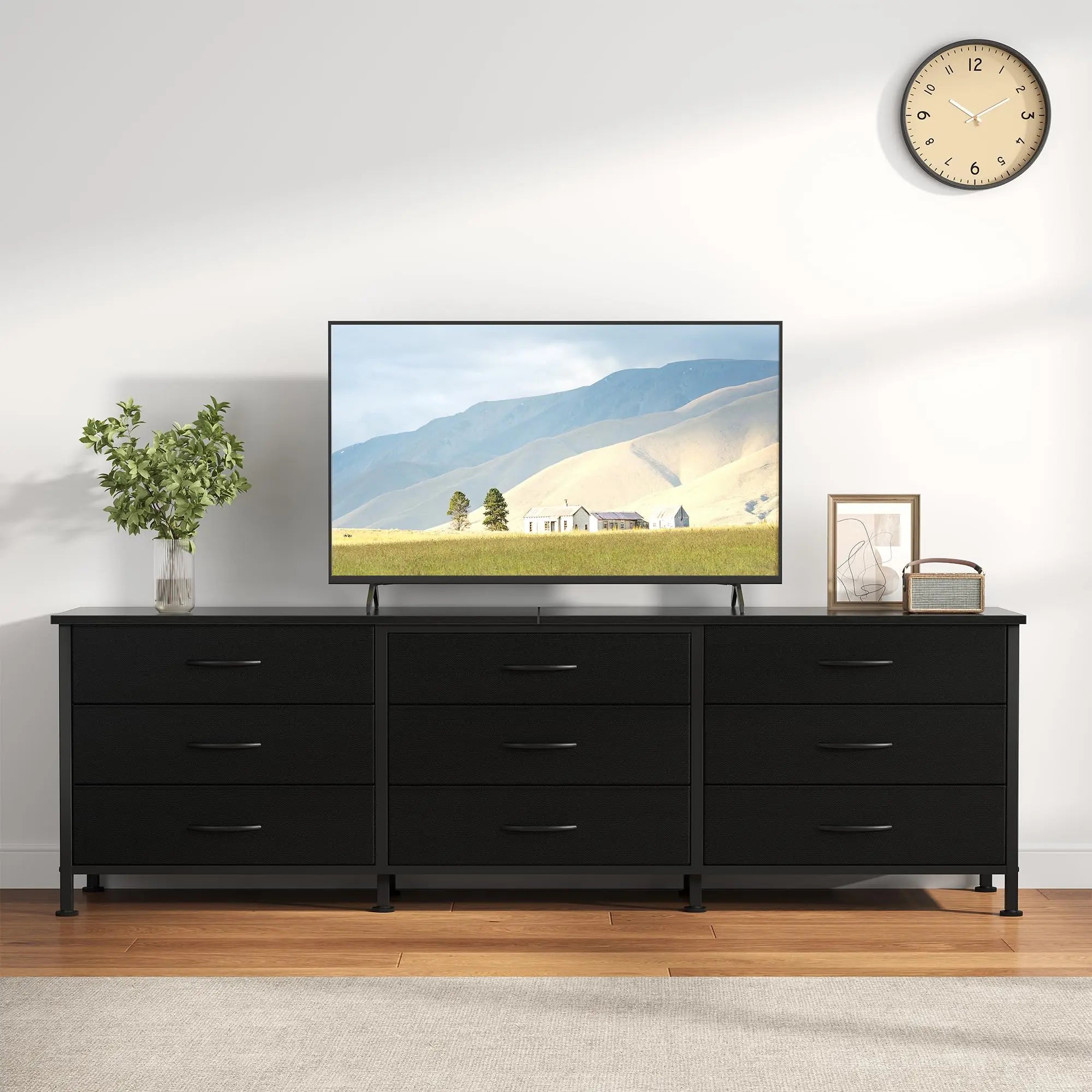 Dining Room Cabinet With 9 Fabric Drawers - Long Entertainment Center for up to 75 Inch TV