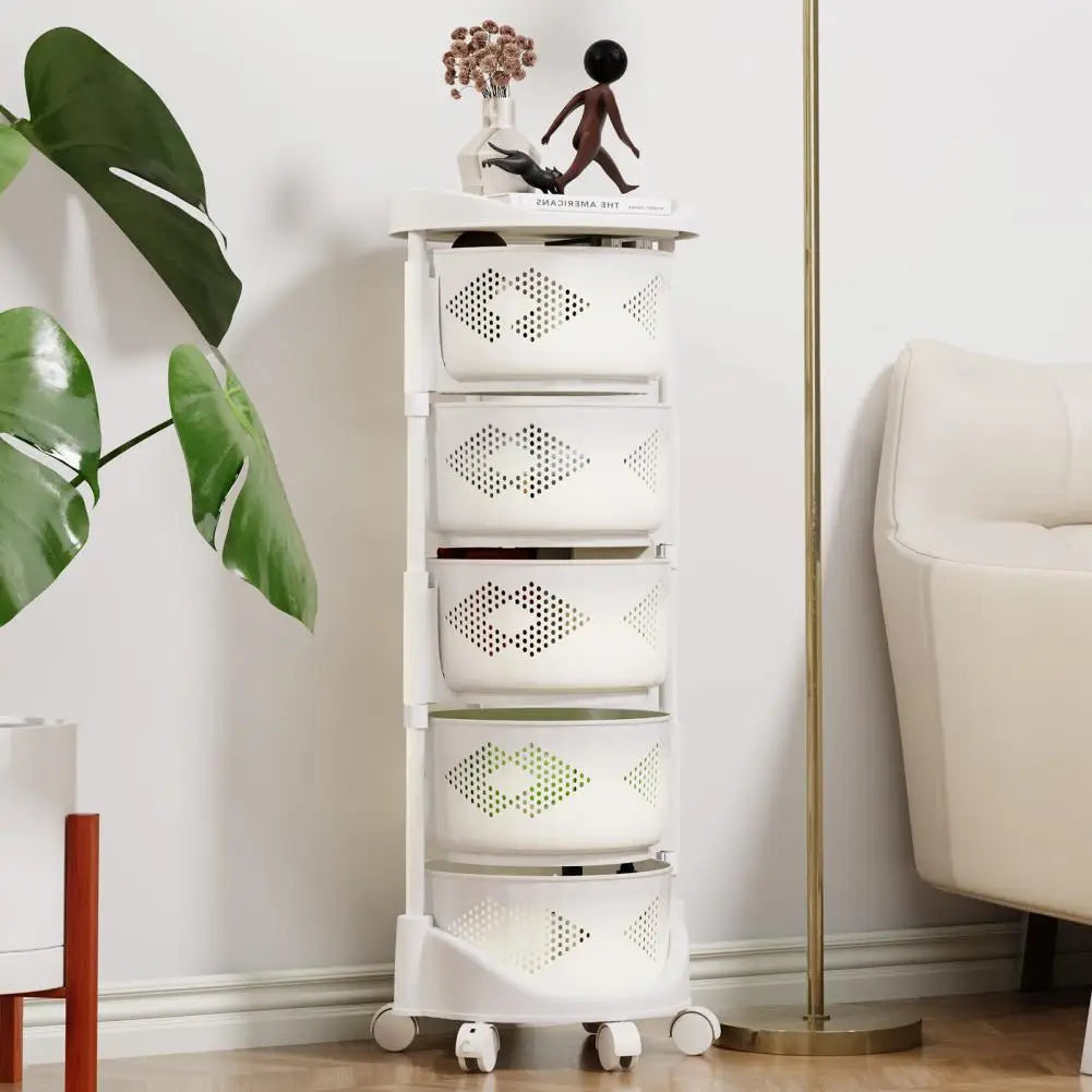 Kitchen Storage Rack with 5 Tier Circular Rotating Basket for Fruits &amp; Vegetables with 360 Degree Wheels