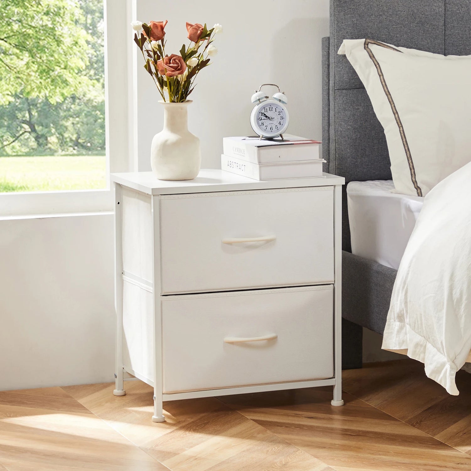 Bedside Nightstand Table with 2 Fabric Drawers