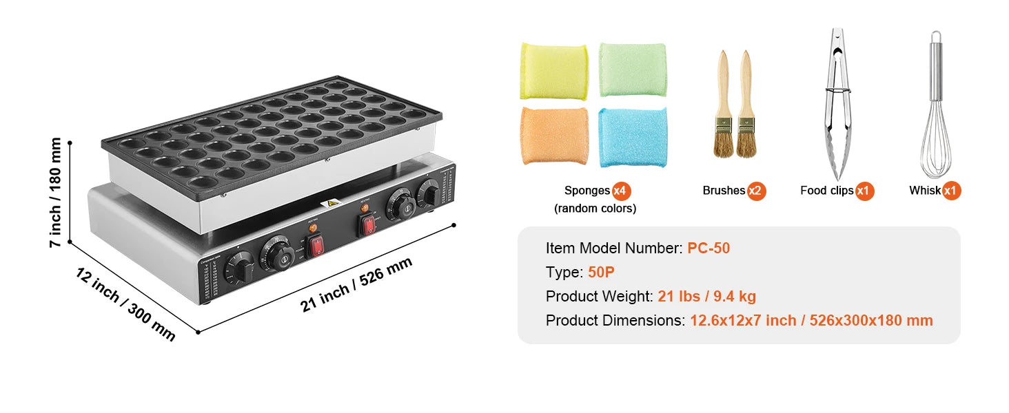 Commercial Non-stick Mini Dutch Pancake &amp; Waffle Maker with Dual Temp &amp; Time Control