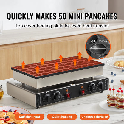 Commercial Non-stick Mini Dutch Pancake &amp; Waffle Maker with Dual Temp &amp; Time Control