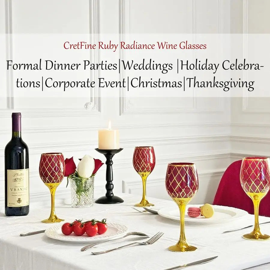 Set of 6 Red and Gold Wine Glasses with Colored Stems